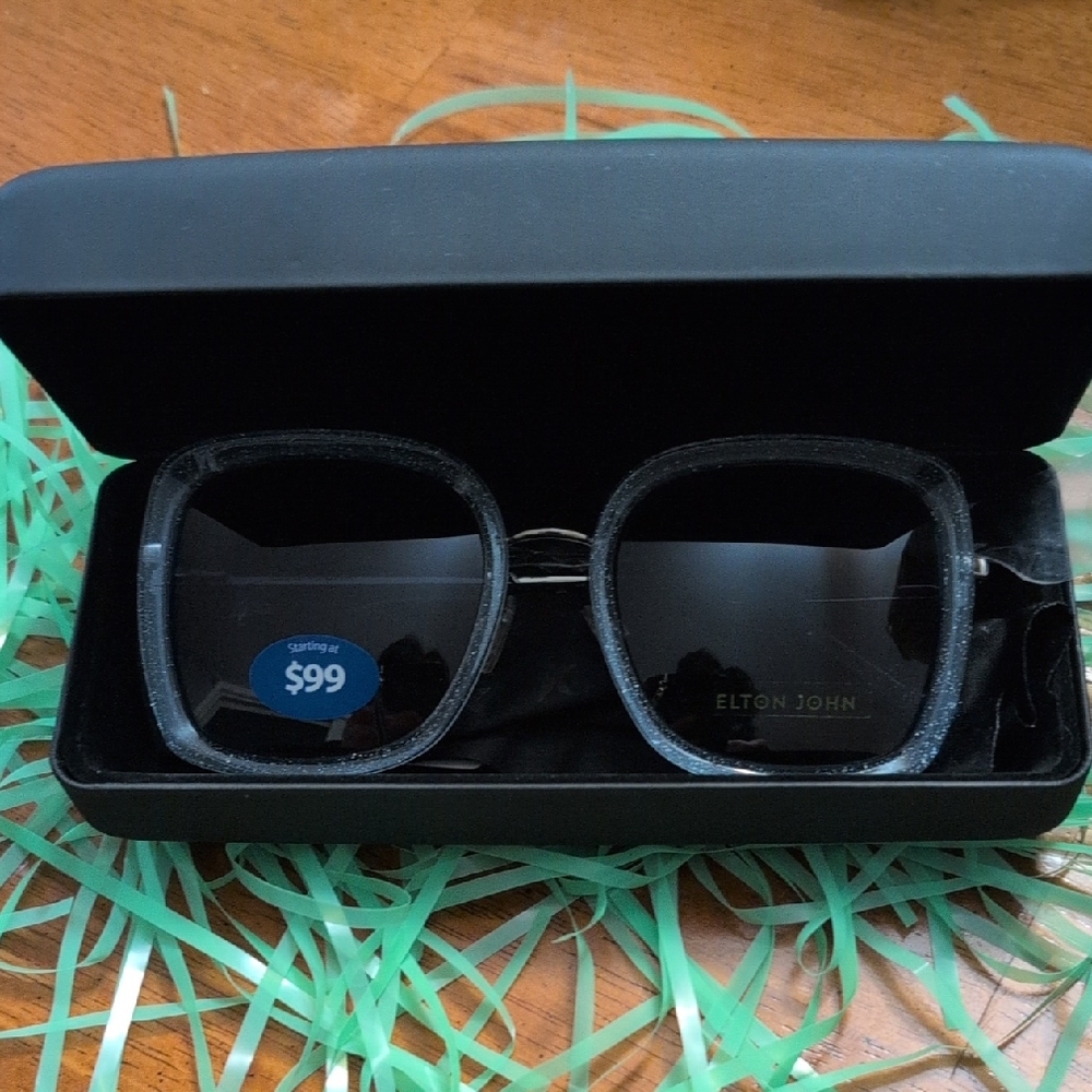 Elton John Black Oversized Square Sunglasses